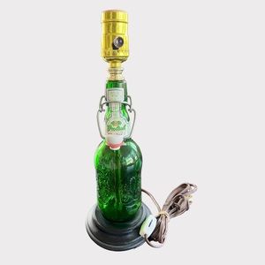 Vintage Handmade Grolsch Beer Bottle Lamp with Swing Top, EZ Cap Green Glass